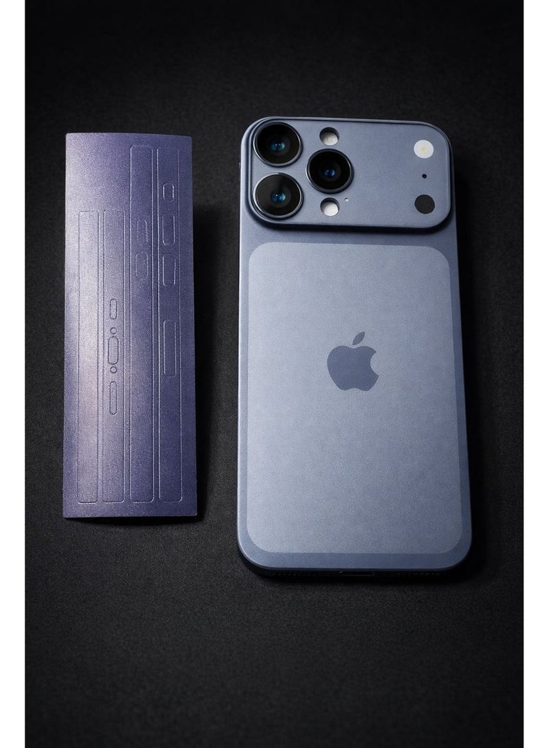 Full Body Conversion Skin for iPhone 15 Pro Max to iPhone 17 Pro Max Style - Blue Titanium Back Sticker, Camera Armor & Side Frame Protection - Image 5
